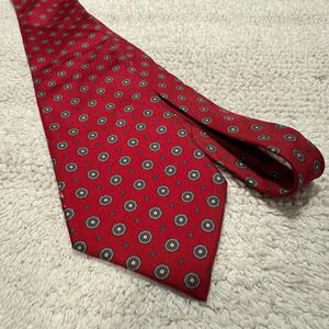 Lilly Dache Tie Red Medallion Geometric Foulard Monogram USA Silk Old Money VTG
